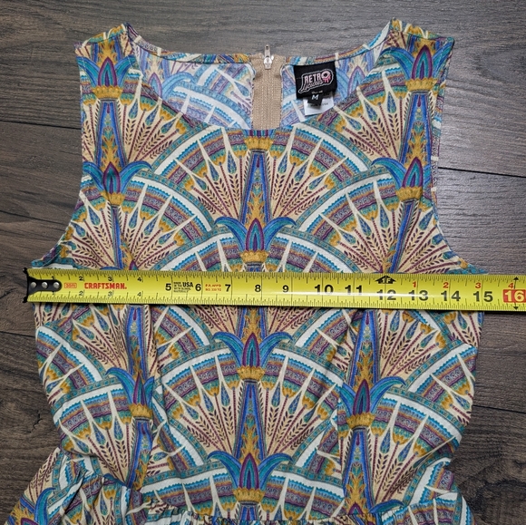 Retro Licious Cotton Geometric Pattern Fitflare A Line Midi Vintage Dress Medium - Picture 4 of 11